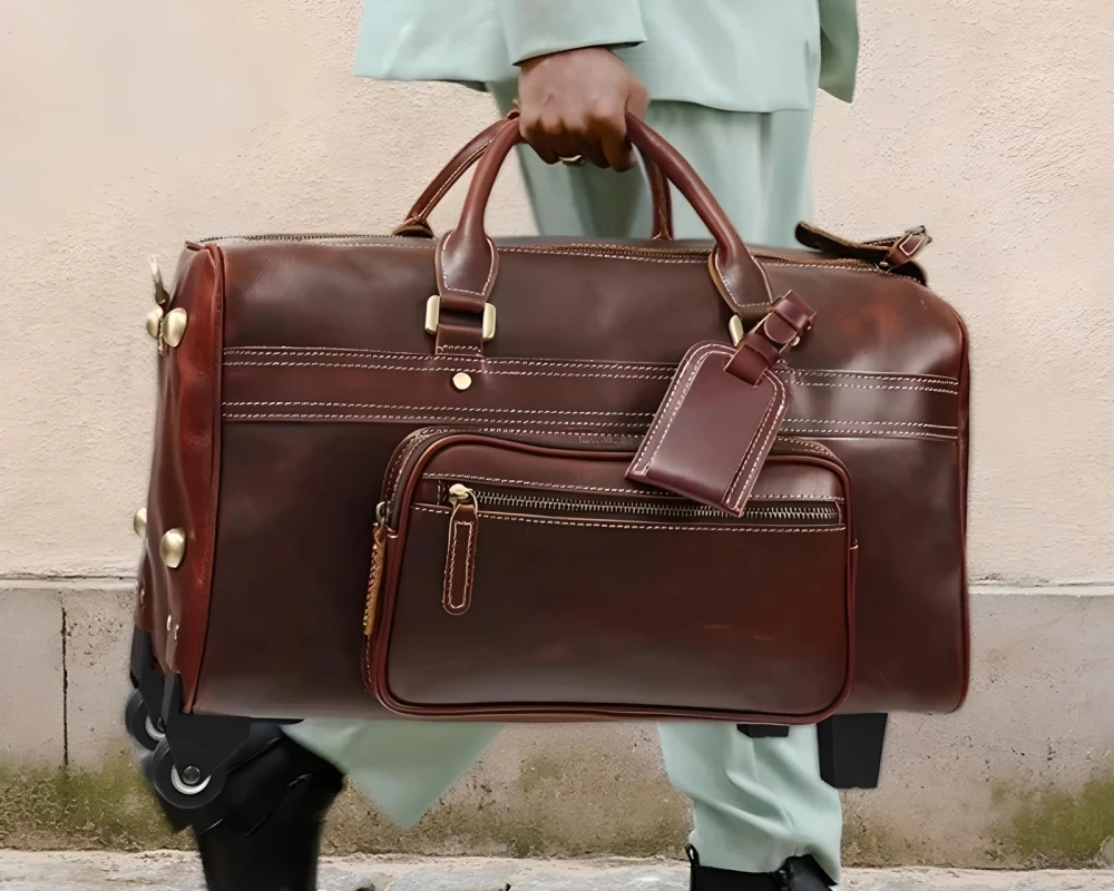 black leather carry on luggage