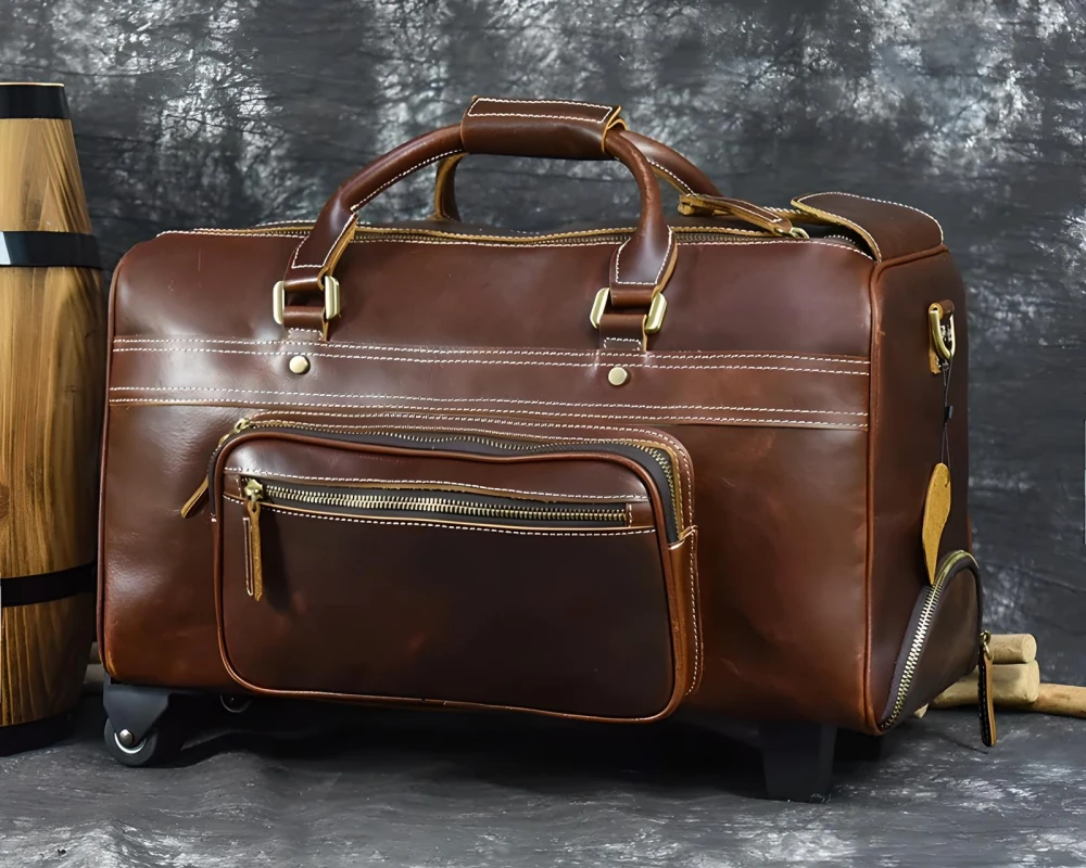leather carry on duffle bag