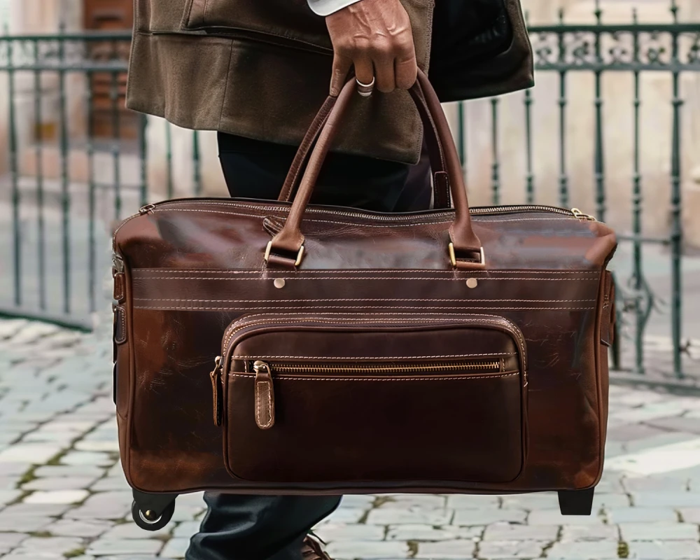 leather carry on duffle bag